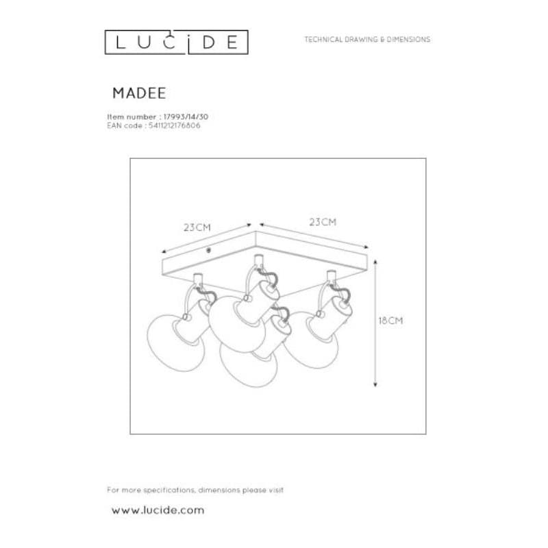 Lucide MADEE Plafondspot 4xE14 Zwart Fumé - Afbeelding 7