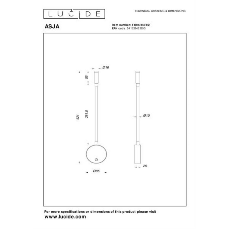 Lucide Premium ASJA Oplaadbare Wandspot / Wandlamp Accu/Batterij LED 3 StepDim 1x3W 2700K Mat Goud / Messing - Afbeelding 5