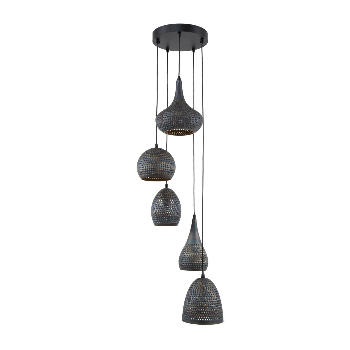 StoerLights Hanglamp Getrapt Punch Mix 5xE27 Zwart/Bruin - Afbeelding 6
